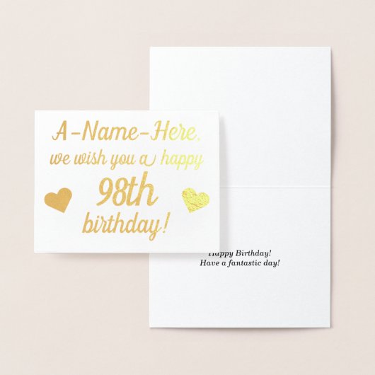 Plain Gold Foil 98e Verjaardag Wenskaart Folie Kaarten (Display)