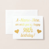 Plain Gold Foil 98e Verjaardag Wenskaart Folie Kaarten (Voorkant met envelop)