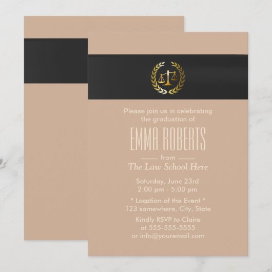 Plain Gold Justice Scale Law School Afstuderen Kaart (Voorkant / Achterkant)