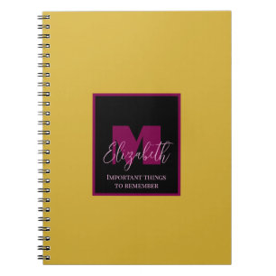 Plain Gold Pink Monogram Aangepaste naam Notitieboek