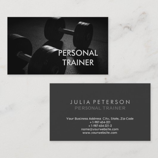 Plain Gray Fitness Modern Personal Trainer Visitekaartje (Voorkant / Achterkant)