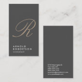 Plain Grey Beige Trendy Monogram Visitekaartje (Voorkant / Achterkant)