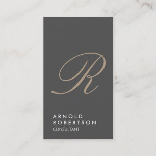 Plain Grey Beige Trendy Monogram Visitekaartje