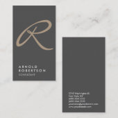 Plain Grey Beige Trendy Monogram Visitekaartje (Voorkant / Achterkant)
