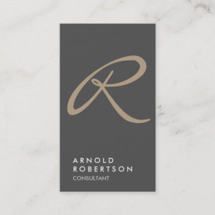 Plain Grey Beige Trendy Monogram Visitekaartje