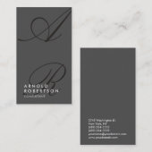 Plain Grey Black Trendy Monogram Visitekaartje (Voorkant / Achterkant)