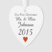 Plain Heart 1st Christmas Mr & Mrs Pas getrouwd Ornament (voorkant)