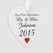 Plain Heart 1st Christmas Mr & Mrs Pas getrouwd Ornament (voorkant)