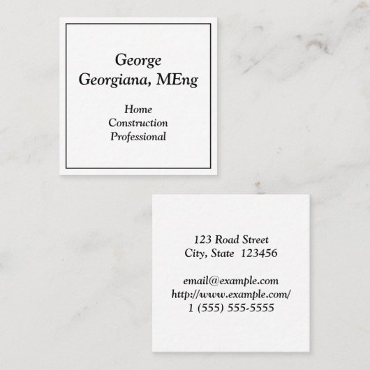 Plain Home Construction Professional-profielkaart Vierkante Visitekaartje (Voorkant / Achterkant)
