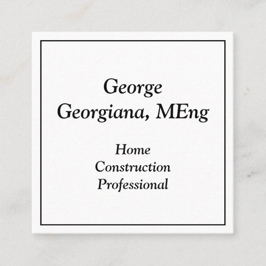 Plain Home Construction Professional-profielkaart Vierkante Visitekaartje (Voorkant)
