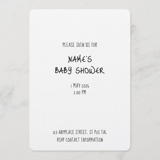 Plain Invitation Template - Baby Shower 1 - Simple Kaart (Voorkant)