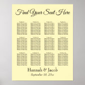 Plain Light Yellow Wedding Reception Sezing Chart Poster (Voorkant)