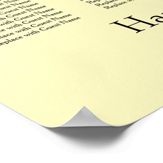 Plain Light Yellow Wedding Reception Sezing Chart Poster (Hoek)