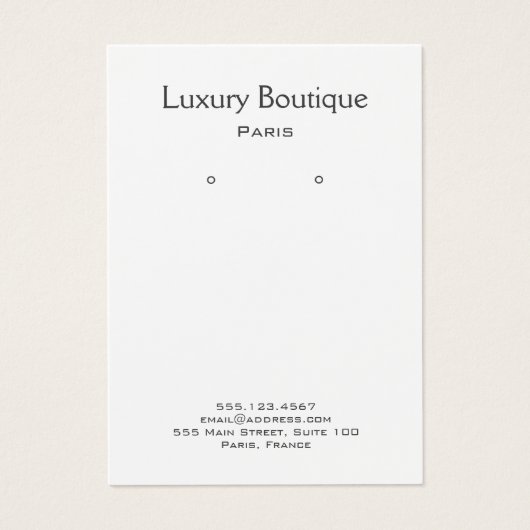 Plain Minimal white Jewelry Earring Display Visitekaartje (Voorkant)