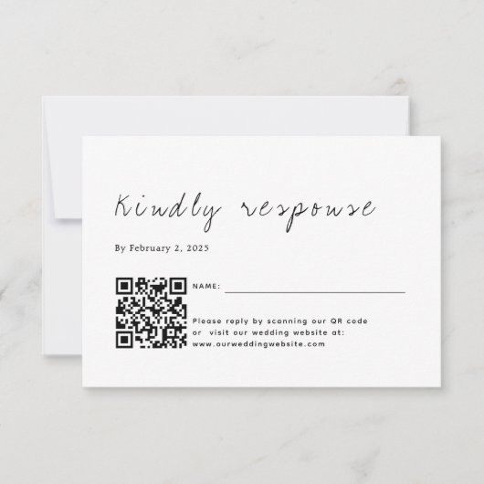 Plain Minimalist Script QR Code Wedding RSVP Kaartje (Voorkant)