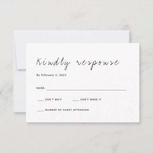 Plain Minimalist Script Wedding RSVP Kaartje (Voorkant)