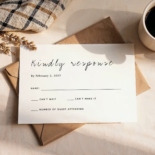 Plain Minimalist Script Wedding RSVP Kaartje