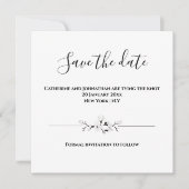 Plain minimalist zwart wit save the date floral kaart (Voorkant)