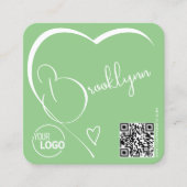 Plain Mint Groen Wit Prachtig Hart Logo QR Code Vierkante Visitekaartje (Voorkant)