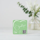 Plain Mint Groen Wit Prachtig Hart Logo QR Code Vierkante Visitekaartje (Staand voorkant)