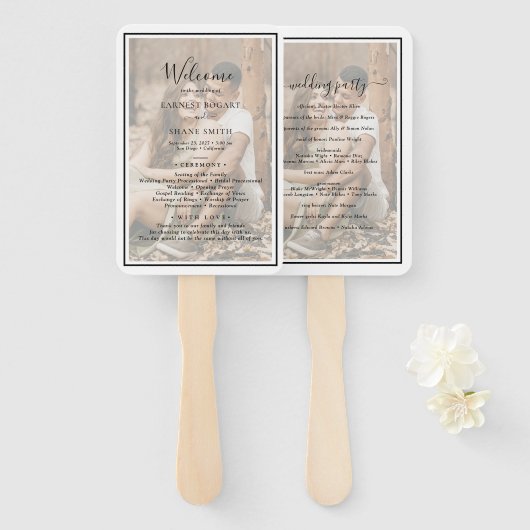 Plain Modern Elegant Lijst Photo Wedding Program Handwaaier (Voorkant en achterkant)