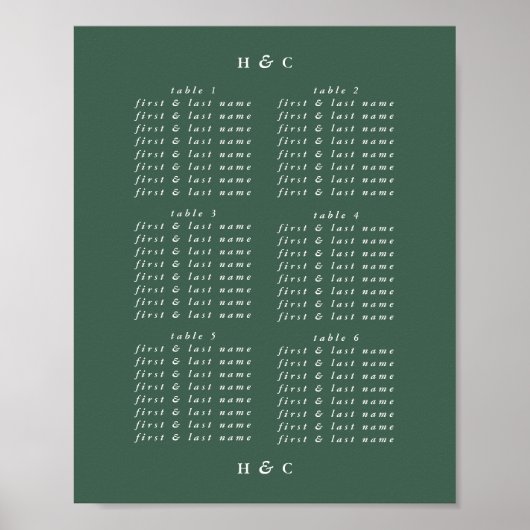 Plain Modern Greenery Wedding Seating Chart Poster (Voorkant)