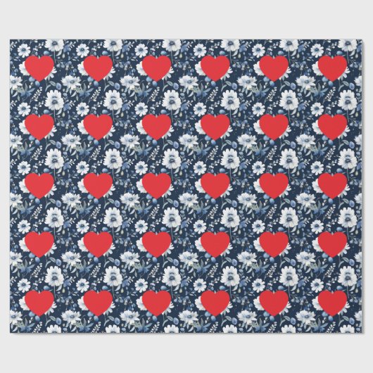 Plain Modern Love Heart & Flowers Cadeaupapier (Vlak)