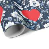 Plain Modern Love Heart & Flowers Cadeaupapier (Rol Hoek)