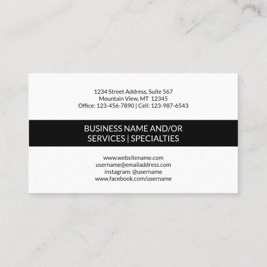 Plain Modern Minimalist Black White Stripe Elegant Visitekaartje (Achterkant)