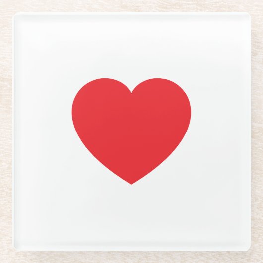 Plain Modern White Red Love Heart Graphic Glazen Onderzetter (Voorkant)