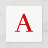 Plain Modern White Red Monogram Initial Letter Informatiekaartje (Voorkant)