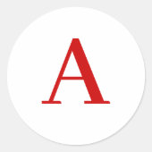 Plain Modern White Red Monogram Initial Letter Ronde Sticker (Voorkant)
