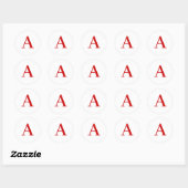 Plain Modern White Red Monogram Initial Letter Ronde Sticker (Vel)