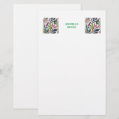 Plain Moderne Minimalistische Naam Bloemengroen Briefpapier (Voorkant / Achterkant)