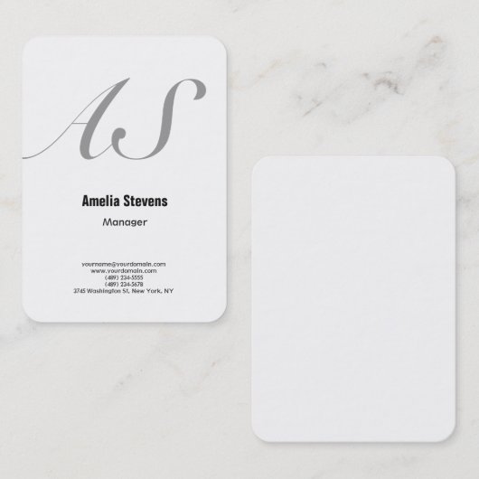 Plain monogram minimalistische elegante witte vetg visitekaartje (Voorkant / Achterkant)