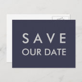 Plain Navy Blauw & Zilver Save the Date Aankondigingskaart (Voorkant / Achterkant)