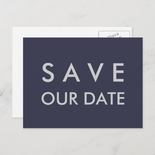 Plain Navy Blauw & Zilver Save the Date Aankondigingskaart (Voorkant / Achterkant)