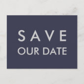 Plain Navy Blauw & Zilver Save the Date Aankondigingskaart (Voorkant)