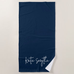 Plain Navy Blue Script Naam Zomer Strandlaken