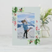 Plain Neutral Waterverf Lush Holly Christmas Feestdagenkaart (Staand voorkant)