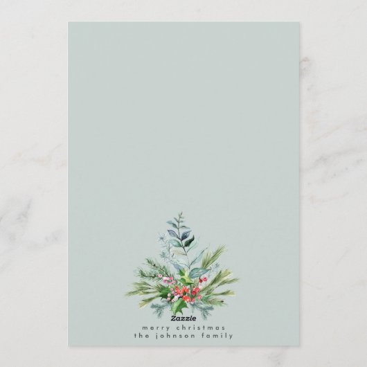 Plain Neutral Waterverf Lush Holly Christmas Feestdagenkaart (Achterkant)