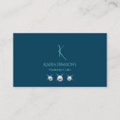Plain Ocean Blue met monogram QR-code en juwelen Visitekaartje (Voorkant)