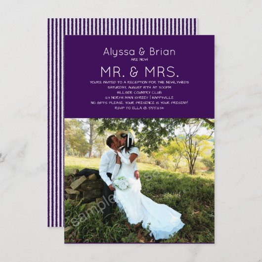 Plain Paars Photo Wedding Announding Kaart (Voorkant / Achterkant)