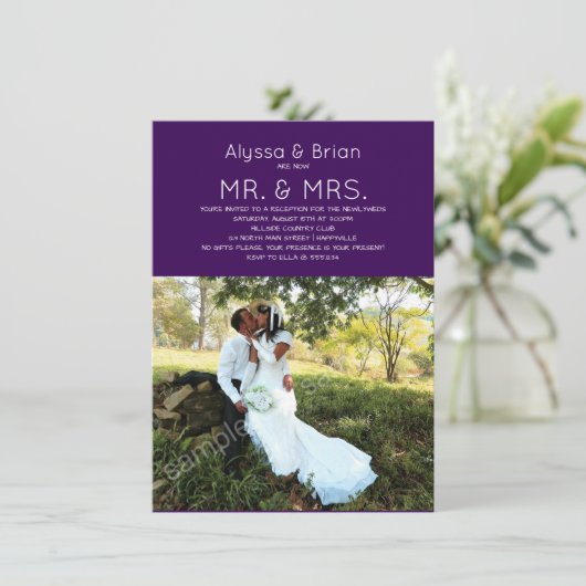Plain Paars Photo Wedding Announding Kaart (Staand voorkant)
