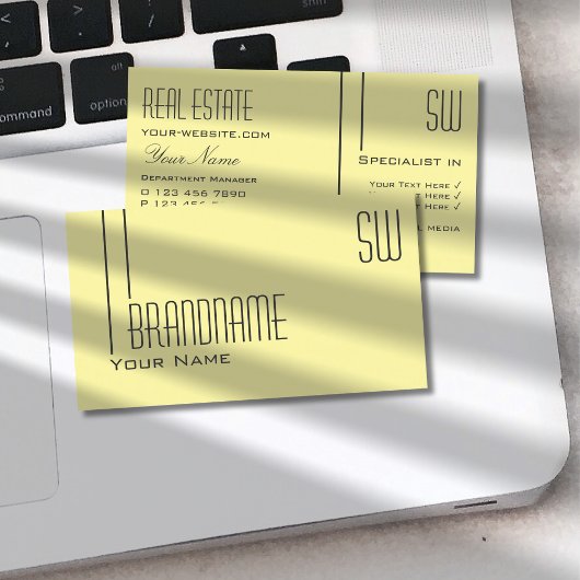 Plain Pastel Geel met Initialen Professional Visitekaartje