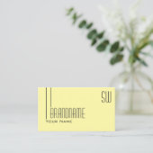 Plain Pastel Geel met monogram en foto Modern Visitekaartje (Staand voorkant)