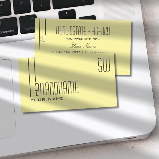 Plain Pastel Geel met monogram Professional Visitekaartje