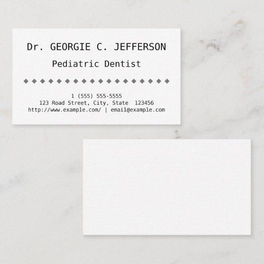Plain Pediatrisch Visitekaartje van de tandheelkun (Voorkant / Achterkant)