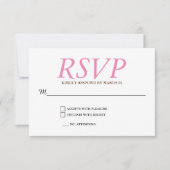 Plain Pink White Wedding RSVP Reactie (Voorkant)