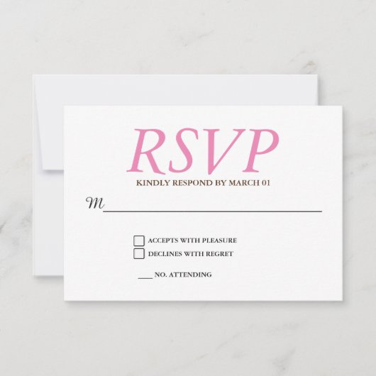 Plain Pink White Wedding RSVP Reactie (Voorkant)